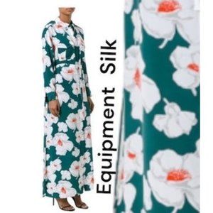 Floral Print Maxi Dress Dark Green Floral Maxi Dress Equipment silk